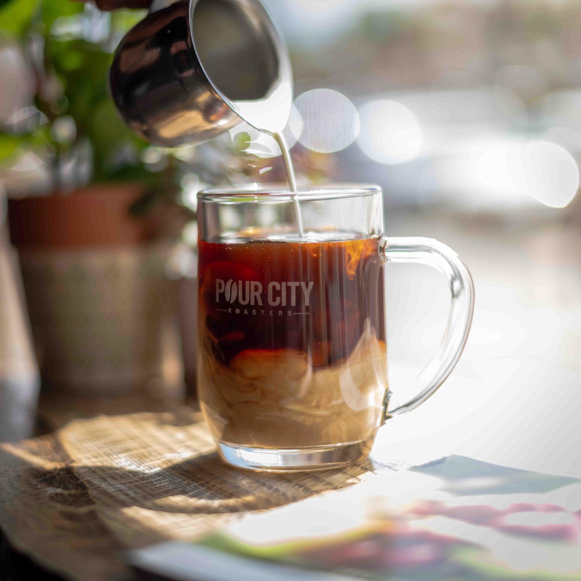 Glass Coffee Mug - 16oz, coffee mug, glass mug, clear mug, Pour City Roasters Franklin, NJ